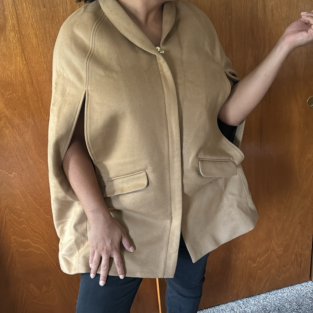 Boutique ethically-made vegan Chelsea wool cashmere cape coat